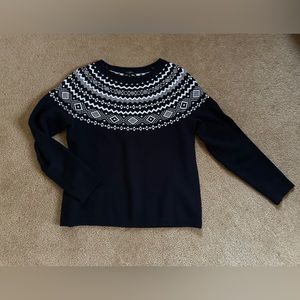Talbots Fair Isle Sweater Black/White, Size MP EUC!